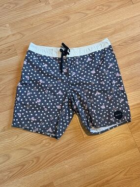 RVCA Men’s Navy Dahlia Print Swim Boardshorts Size 34